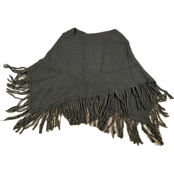 United Colors of Benetton Brown Knit Fringe Poncho One Size Cozy Winter Layer - Picture 1 of 9